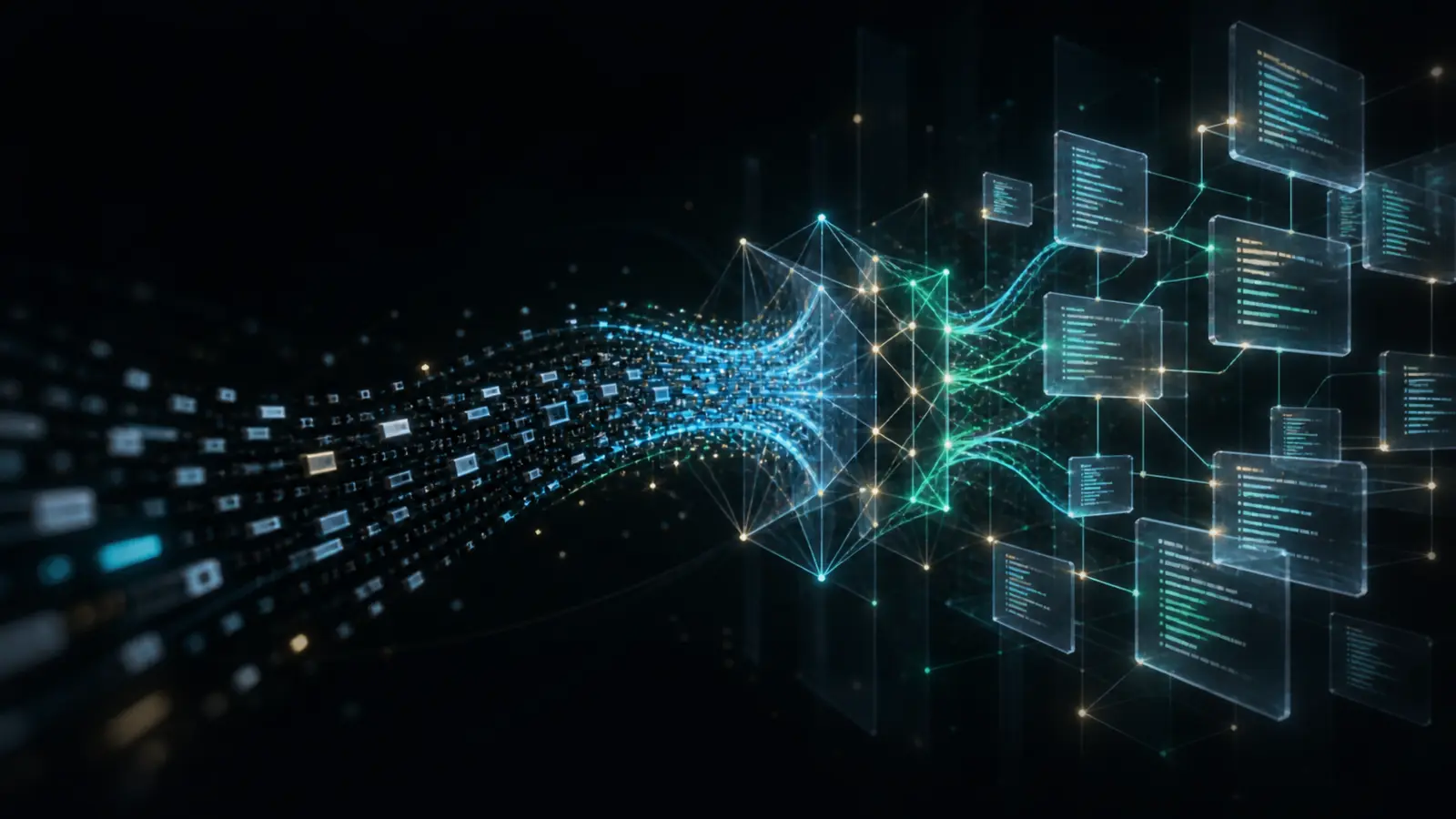 Representación abstracta de código binario interpretado por una red de inteligencia artificial